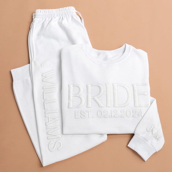 Embossed Bridal Gift Set, Bride Sweatshirt, Bride Joggers, Custom Bride Sweatshirt, Engagement Gift, Bridal Shower Gift, Gift For Bride