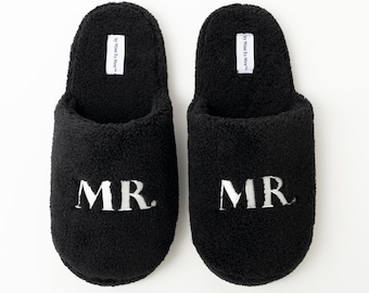 MR Slippers, Groom Slippers, Men Slippers, Father's Day Gifts, Black Fuzzy Slippers, Gift For Him, Gift For Groom, Gift For Husband