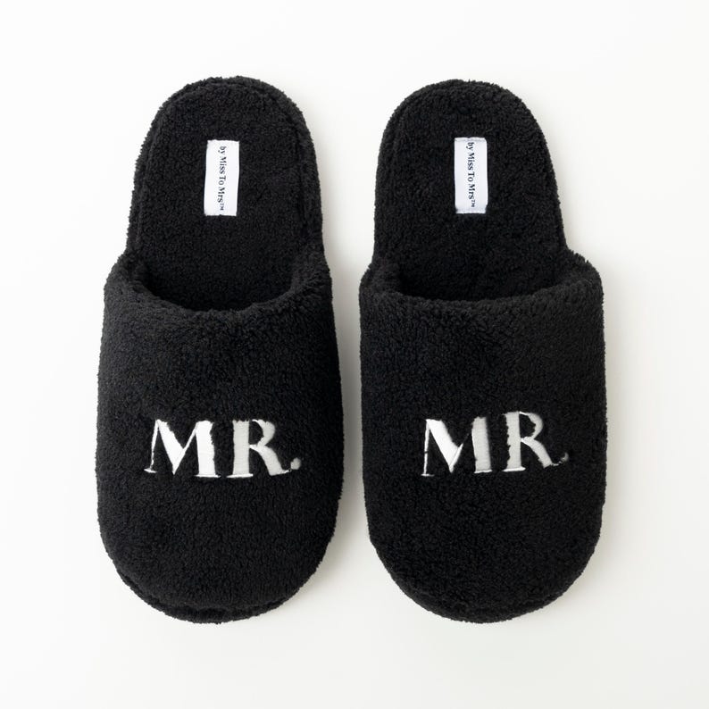 Black soft MR Slippers, gift for groom husband dad