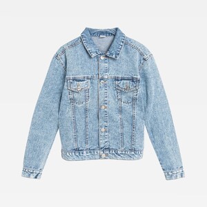 Personalized embroidered blue denim jean jacket - front