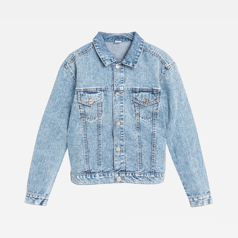 Personalized embroidered blue denim jean jacket - front
