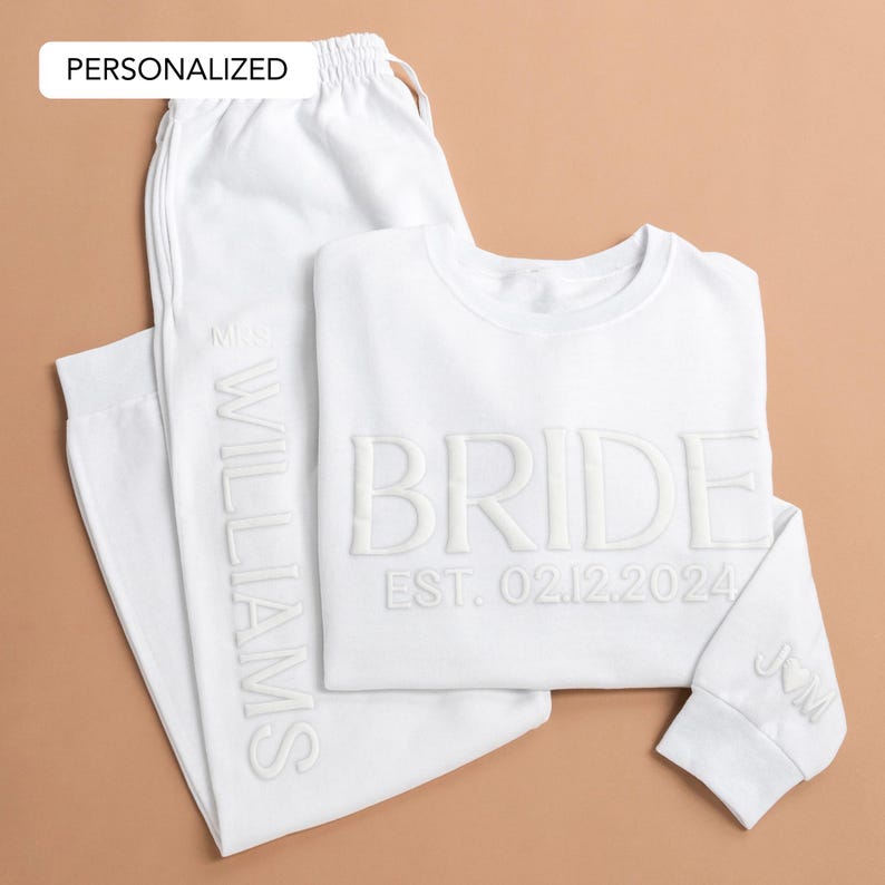 Embossed Bridal Gift Set, Bride Sweatshirt, Bride Joggers, Custom Bride Sweatshirt, Engagement Gift, Bridal Shower Gift, Gift For Bride