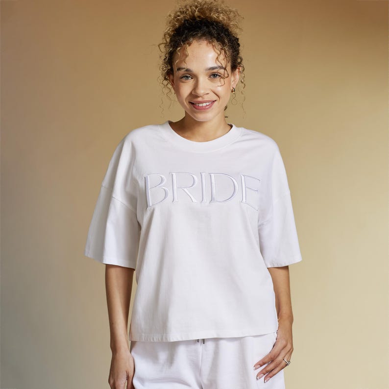 Embroidered BRIDE T-shirt with the roomy, boxy fit and embroidered design. Bride To Be Gift