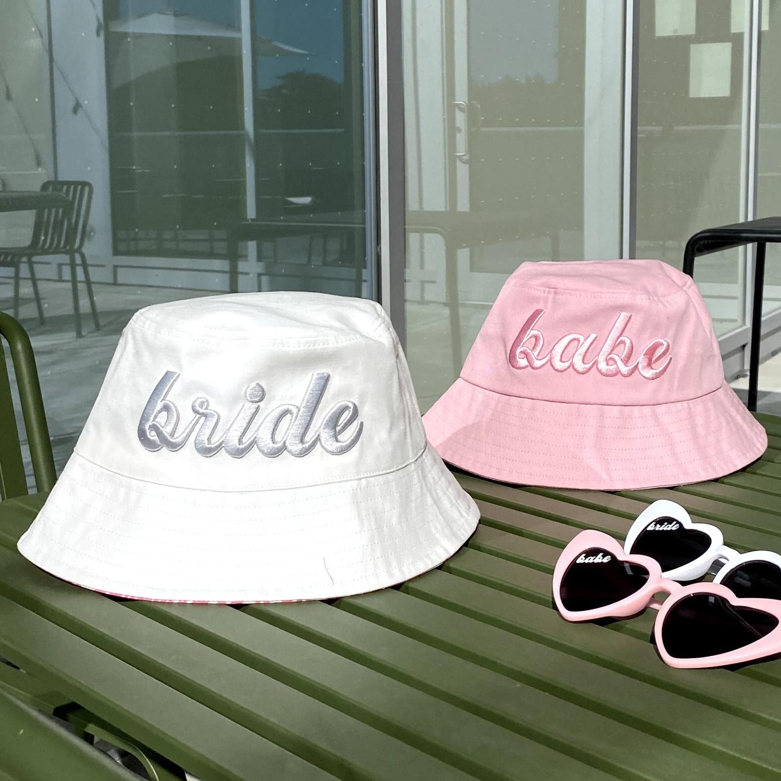 Bride & Babe Bucket Hat Set: Embroidered Cotton Bachelorette  display picture 2
