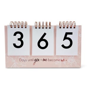 Wedding Countdown Calendar is a great way to countdown the days to your special day. Available in pink color. Includes 15 cards in total: countdown cards 0-9 and 5 inspirational quotes.