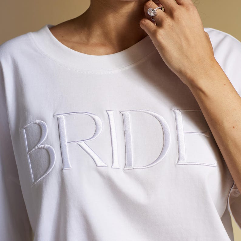 Embroidered BRIDE T-shirt with the roomy, boxy fit and embroidered design. Gift For Bride