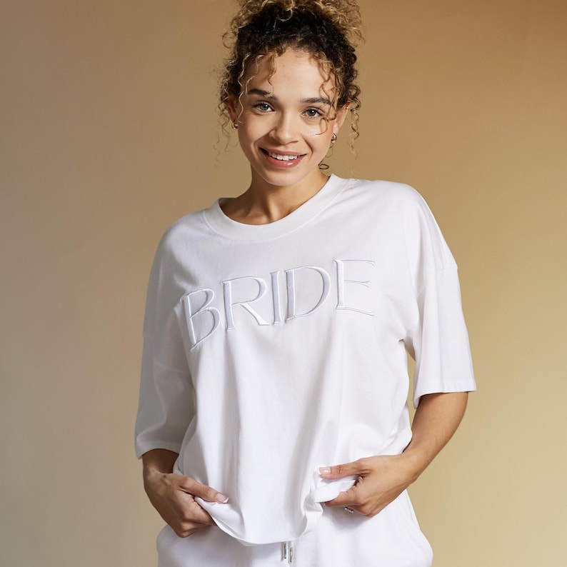 Embroidered BRIDE T-shirt with the roomy, boxy fit and embroidered design. Gift For Bride