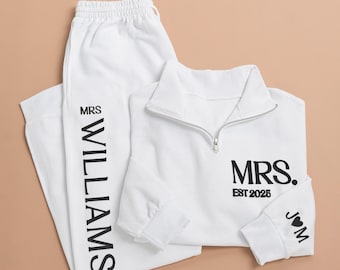 Custom Bride Sweatsuit, Future Mrs Sweatshirt, Mrs. Quarter Zip, Gift For Bride, Honeymoon Outfit, Custom Mrs Sweater, Bridal Shower Gift