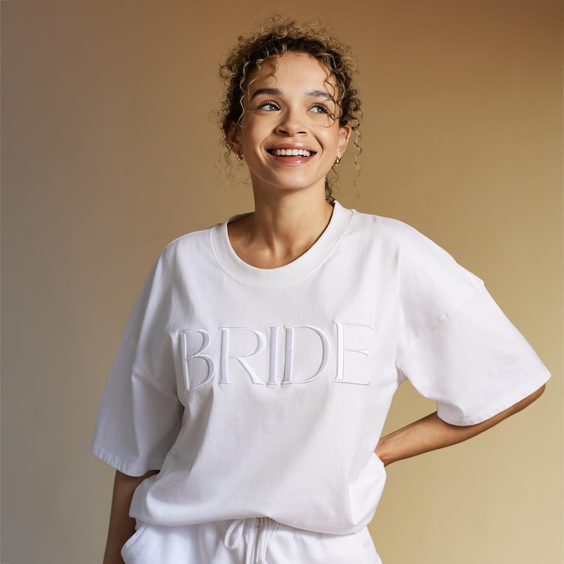Embroidered BRIDE T-shirt with the roomy, boxy fit and embroidered design. Gift For Bride