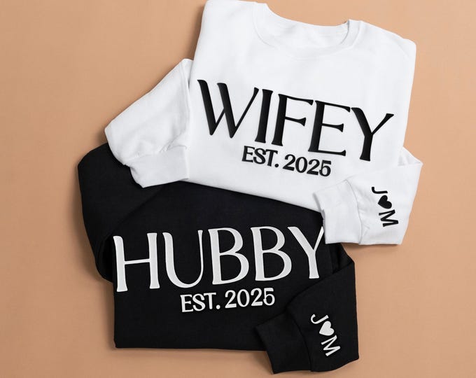Custom Wifey Hubby Couple Sweatshirt Set Matching Crewneck For Couples Personalized Wife Husband Sweatshirt And Pants  Wedding Couples Gift