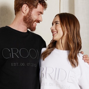 Bride and Groom Matching Sweatshirts, Embroidered Bride Groom Gift, Custom Bride and Groom Shirts, Personalized Engagement Gift for Couple