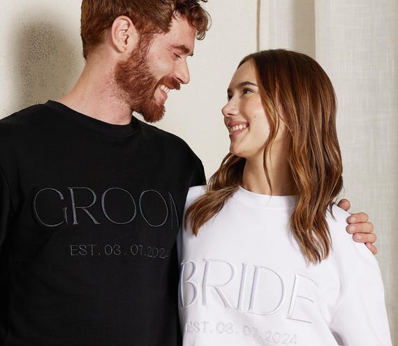 Bride and Groom Matching Sweatshirts, Embroidered Bride Groom Gift, Custom Bride and Groom Shirts, Personalized Engagement Gift for Couple