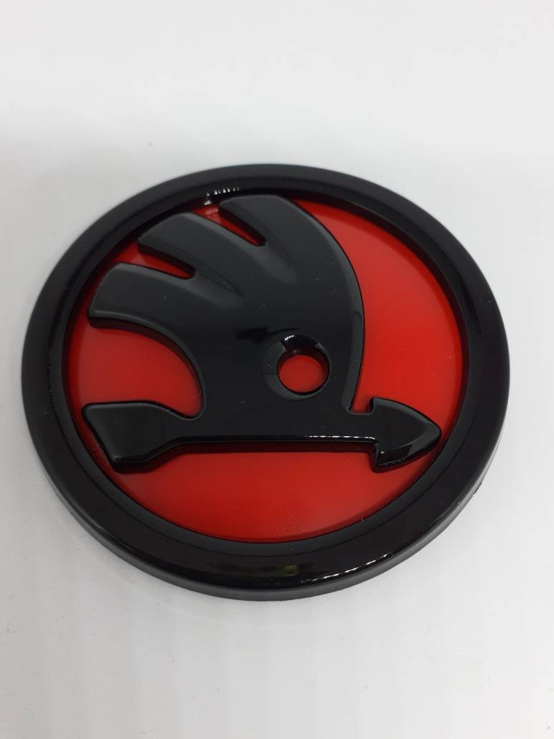 Skoda 90mm Gloss Black & Red Badge Emblem Logo Etsy