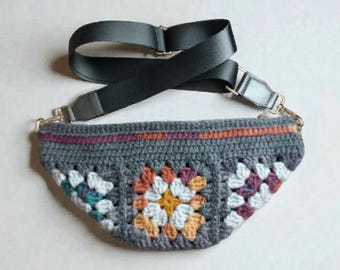 Crochet Granny Square Bag, Handmade Hippie Crossbody Bag