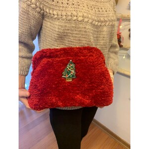 Teddy Clutch Bag, Faux Fur Retro Knitted Purse, Handmade Dumpling Clutch, Valentines Day Gift, Fashion Red Teddy Handbag, Gift For Women