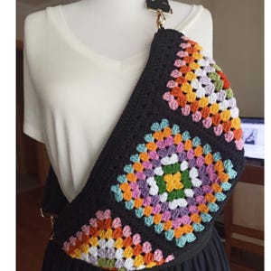 Bohemian Granny Square Crochet Fanny Pack: Colorful Boho Crossbody Bag