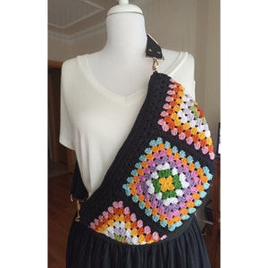 Bohemian Granny Square Crochet Fanny Pack: Colorful Boho Crossbody Bag