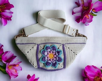 Floral Free Bag, Bohemian Granny Square Crochet Bum Bag Versatile Festival , Fanny Bag and Everyday Accessory, Gift For Her, Crochet Bag