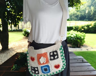 Granny Square Crochet Crossbody Bag: Boho Cotton Toiletry Pouch