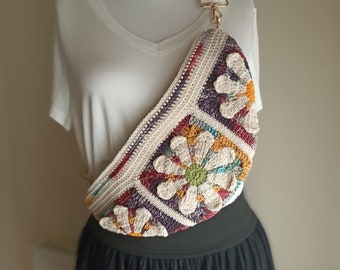 Daisy Free Bag, Bohemian Granny Square Crochet Bum Bag Versatile Festival , Fanny Bag and Everyday Accessory, Gift For Her, Crochet Free Bag