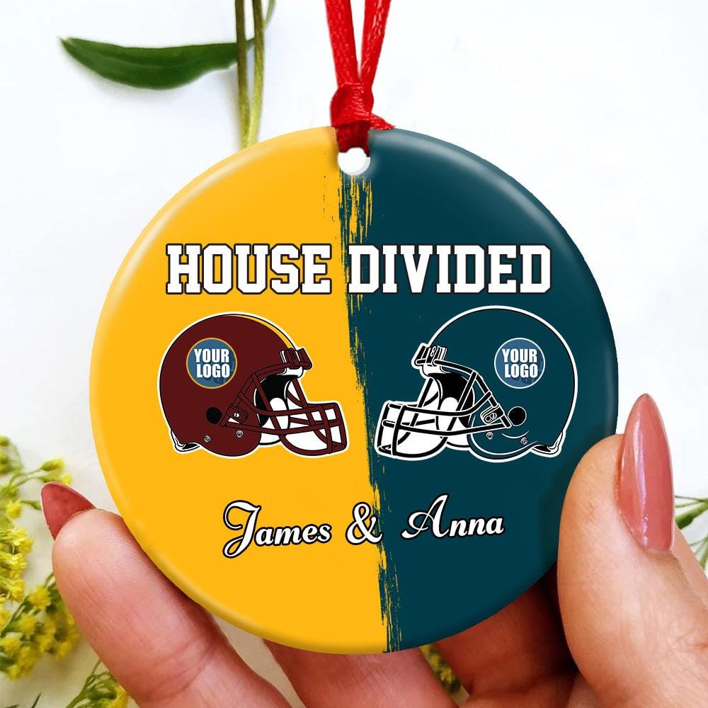Custom House Divided Ornament, House Divided Football, Two Football Team Ornament, American Football Christmas Ornament, Split Team Ornament