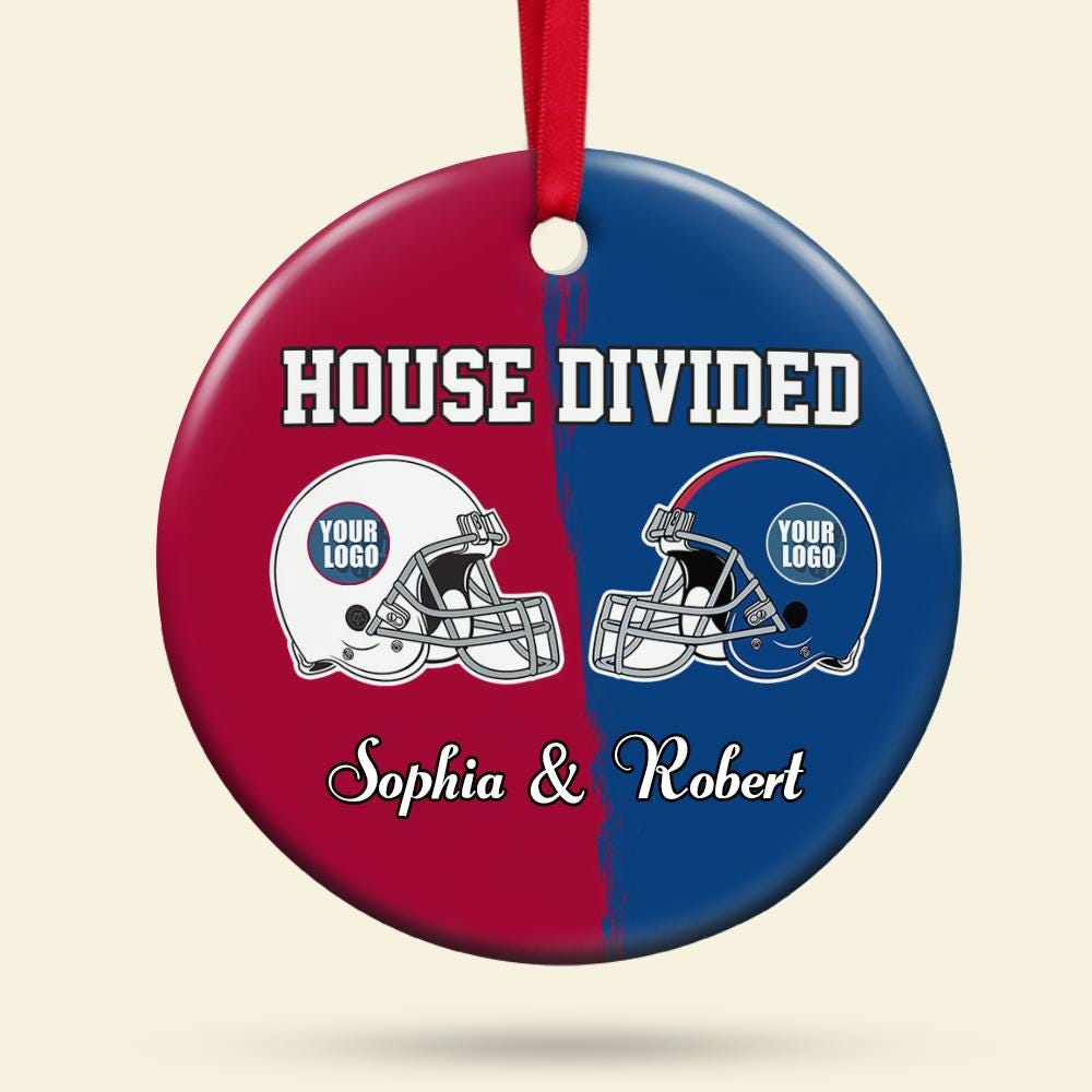Custom House Divided Ornament, House Divided Football, Two Football Team Ornament, American Football Christmas Ornament, Split Team Ornament