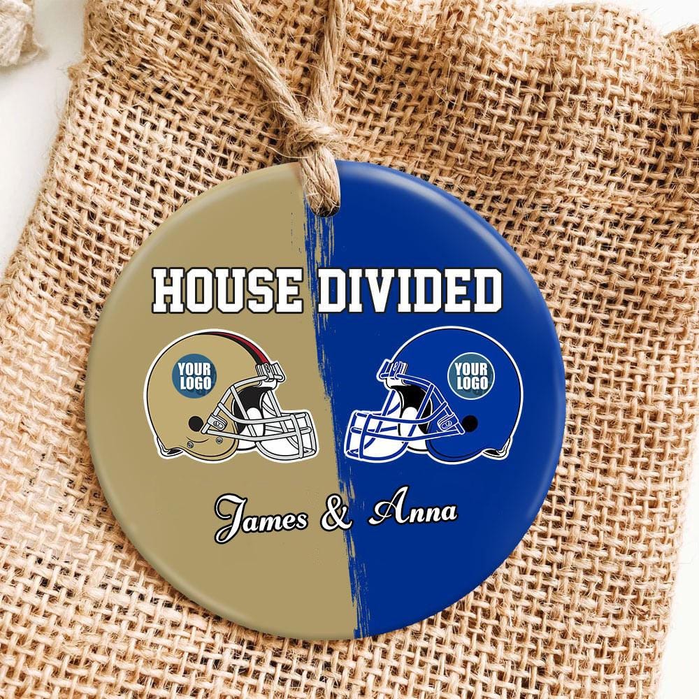 Custom House Divided Ornament, House Divided Football, Two Football Team Ornament, American Football Christmas Ornament, Split Team Ornament