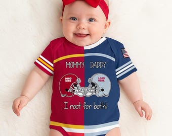 Custom Two Football Team Baby Bodysuit, House Divided Football Toddler and Youth Jersey, House Divided Kid's Shirt, Split Team Kids Shirt