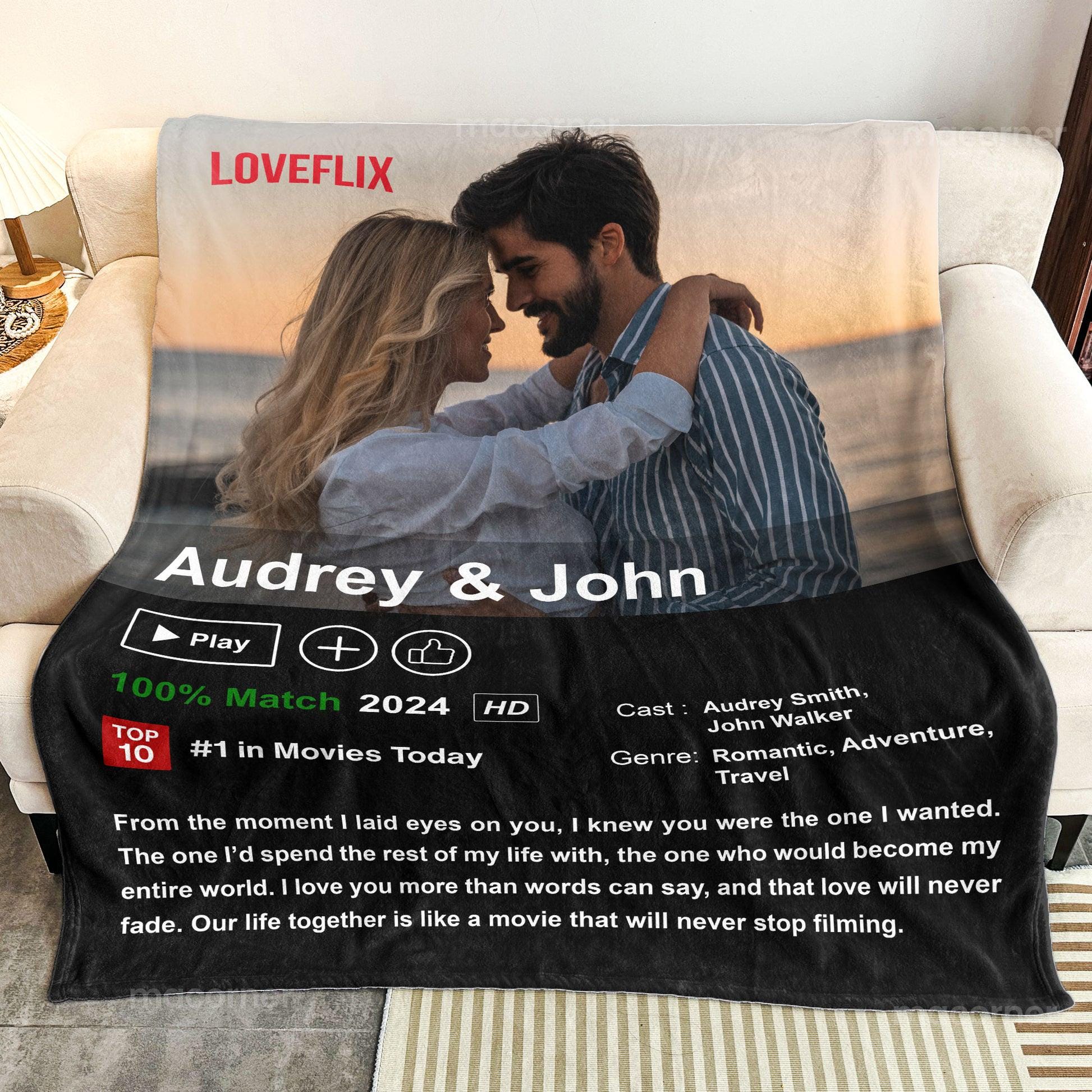 Custom Couples Netflix Movie Blanket, Custom Photo Netflix Movie Poster Blanket, Valentine Gift, Gift for Husband, Gift For Wife