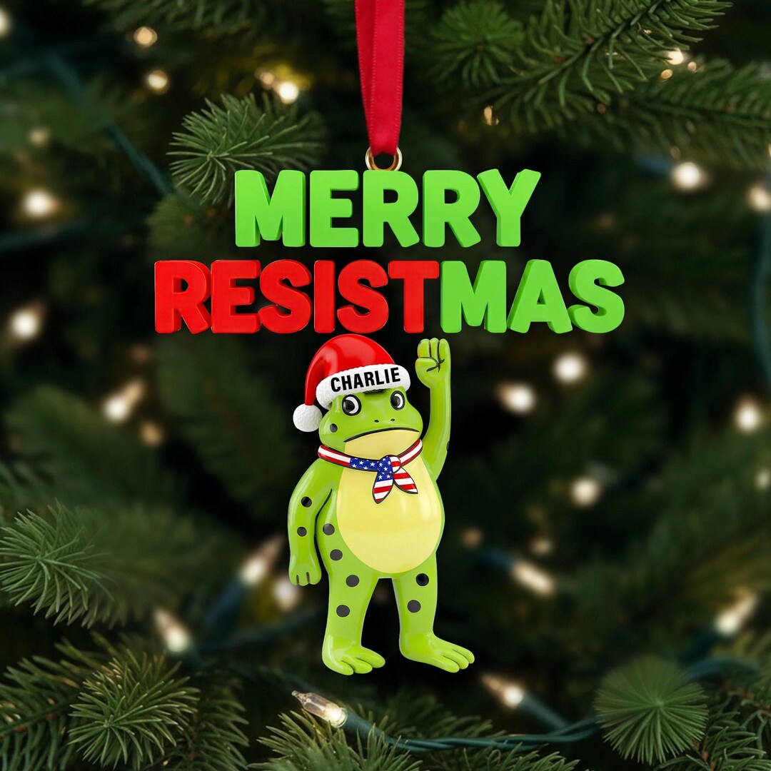 Resistmas Rabbit Personalized Merry Resistmas 2026 Ornament, Funny Political Frog ...