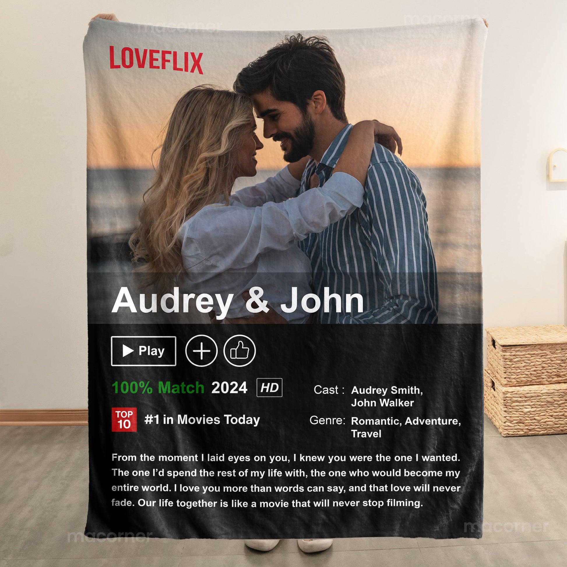 Custom Couples Netflix Movie Blanket, Custom Photo Netflix Movie Poster Blanket, Valentine Gift, Gift for Husband, Gift For Wife