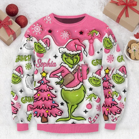 white christmas dresses Dr Seuss Grinch As Santa Next To Tree Adult Off-White Ugly Christmas Sweater  - Ugly Christmas Sweaters