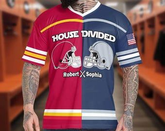Custom Two Football Team Jersey, House Divided Football Jersey