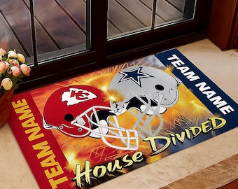 Personalized House Divided Doormats, Custom Any Team Football Divided Door Mats, Two Football Team Door Mat, Split Team Doormat