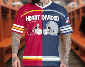Custom Two Football Team Shirt, Heart Divided Football Jersey, House Divided Shirt, Split Team Shirt, Football House Divided Jerseys