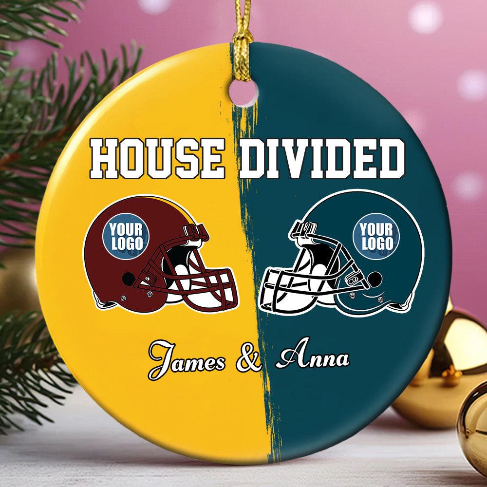 Custom House Divided Ornament, House Divided Football, Two Football Team Ornament, American Football Christmas Ornament, Split Team Ornament