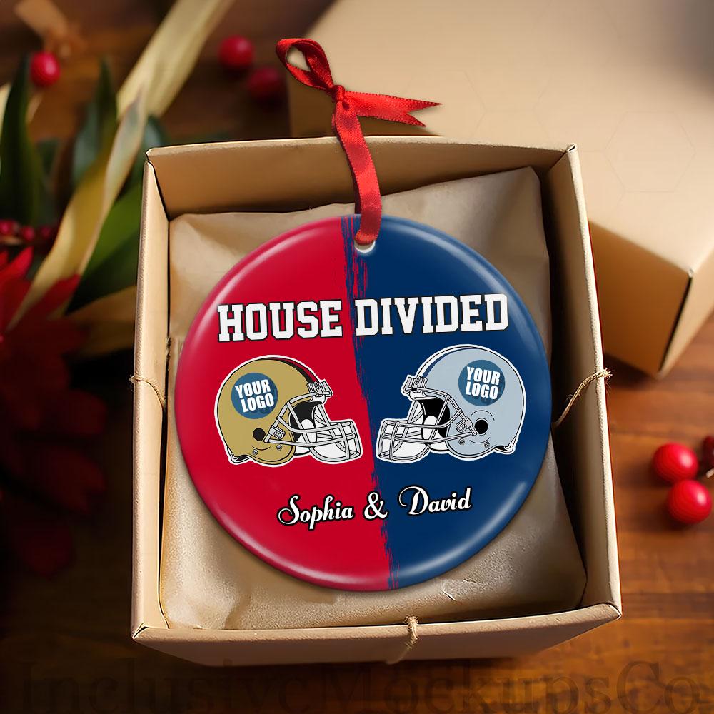 Custom House Divided Ornament, House Divided Football, Two Football Team Ornament, American Football Christmas Ornament, Split Team Ornament