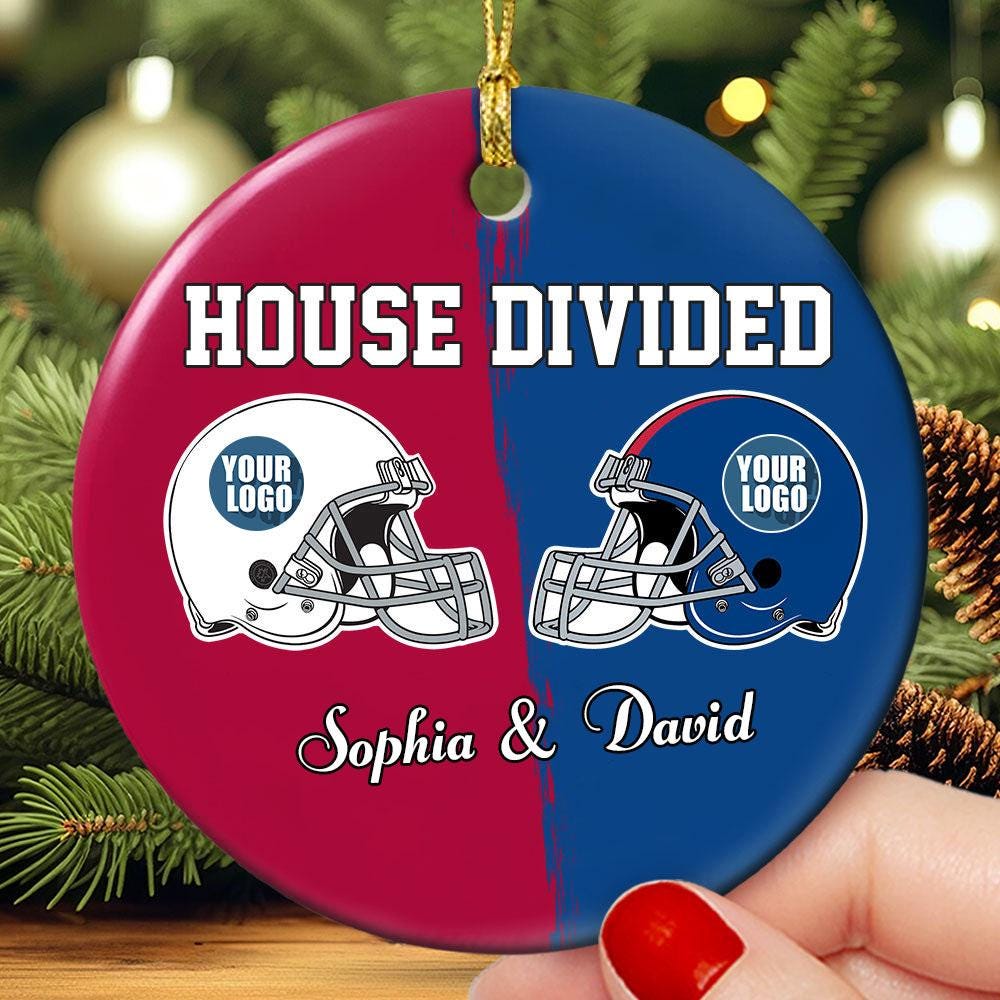 Custom House Divided Ornament, House Divided Football, Two Football Team Ornament, American Football Christmas Ornament, Split Team Ornament