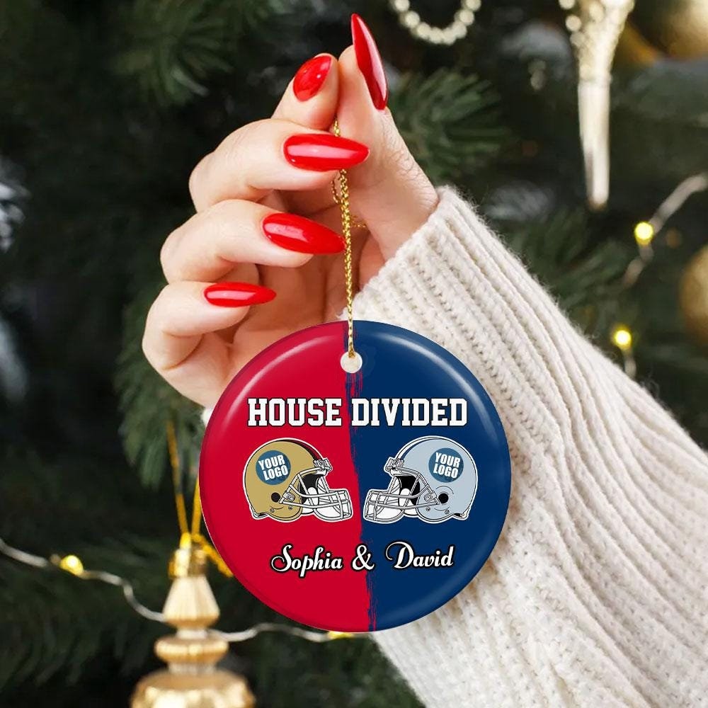 Custom House Divided Ornament, House Divided Football, Two Football Team Ornament, American Football Christmas Ornament, Split Team Ornament