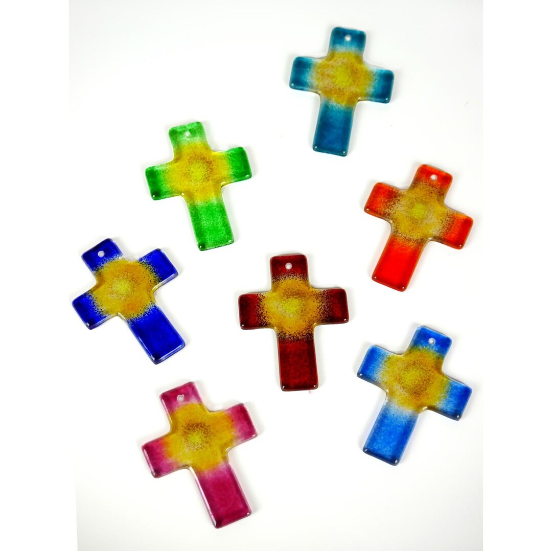 Set of 7 Mini Glass Crosses, Handmade Christian Symbol - Etsy