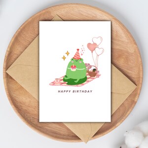 Editable Frog Themed Happy Birthday Card - 5 x 7 Inches, Cute Birthday Card, Instant Download, Canva Template, Home Print, Cute Gift