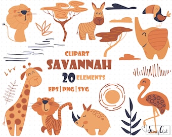 Baby Safari Animals SVG: Giraffe, Zebra, Tiger Clipart (EPS, PNG)