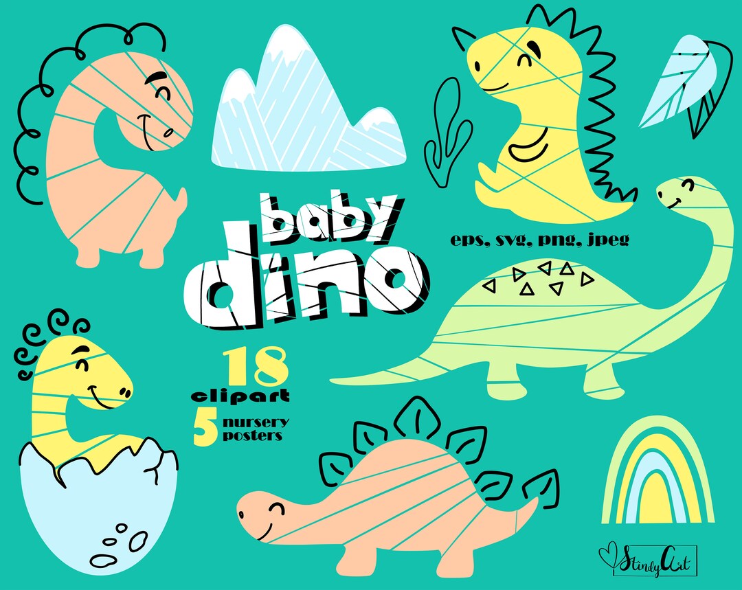 Cute Dinosaur Clipart, Dino Nursery Posters, Shirt SVG (digital ...