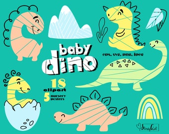 かわいい恐竜のクリップアート、恐竜保育園のポスター、シャツSVG（デジタルダウンロード）