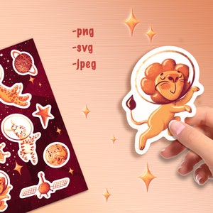 Stickerpakket voor ruimtedieren, stickervel voor de ruimte, afdrukbare stickers voor schaafmachine, Bullet Journal-sticker