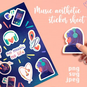 Music Aesthetic sticker sheet, Bujo Sticker sheet, Planner Sticker, Earrings Sticker, Music sticker, Journal sticker, Music lover