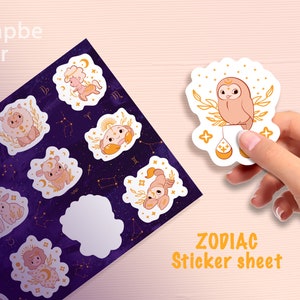 Sternzeichen Boho Sticker Pack, Astrologie Sticker Pack für Kinder, Planer Sticker Pack mit Sternzeichen, Baby Sternzeichen Art