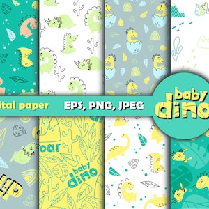 Dinosaur digital paper pack, dinosaur prints and  seamless designs boy digital paper, dino seamless pattern for kids fabric