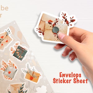 Feuille d'autocollants à téléchargement numérique, pack d'autocollants imprimables enveloppe florale, Bullet Journal, happy mail png