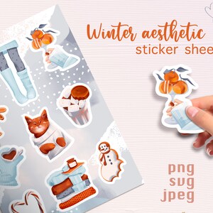 Winter Aesthetic printable sticker sheet, Bujo Sticker sheet, Planner Sticker, Christmas Sticker, Winter sticker, Winter Holidays lover